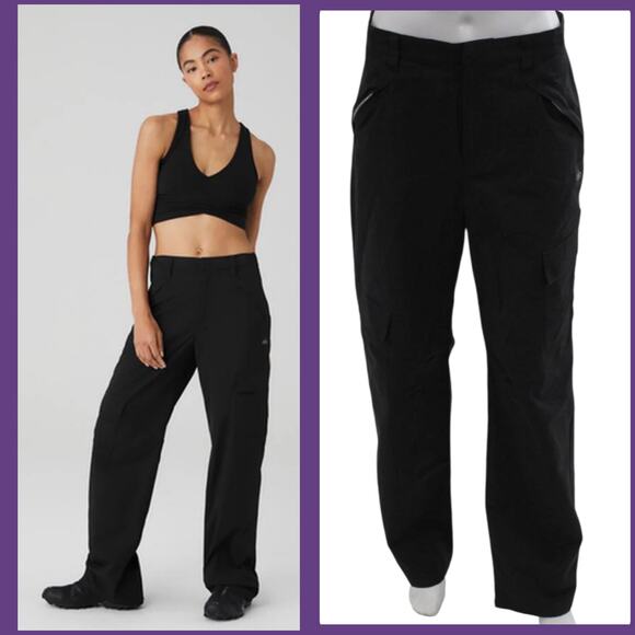 Alo Yoga All That Trouser Black High Waist Street Luxe Relaxed Fit Gym Pants - Picture 1 of 15